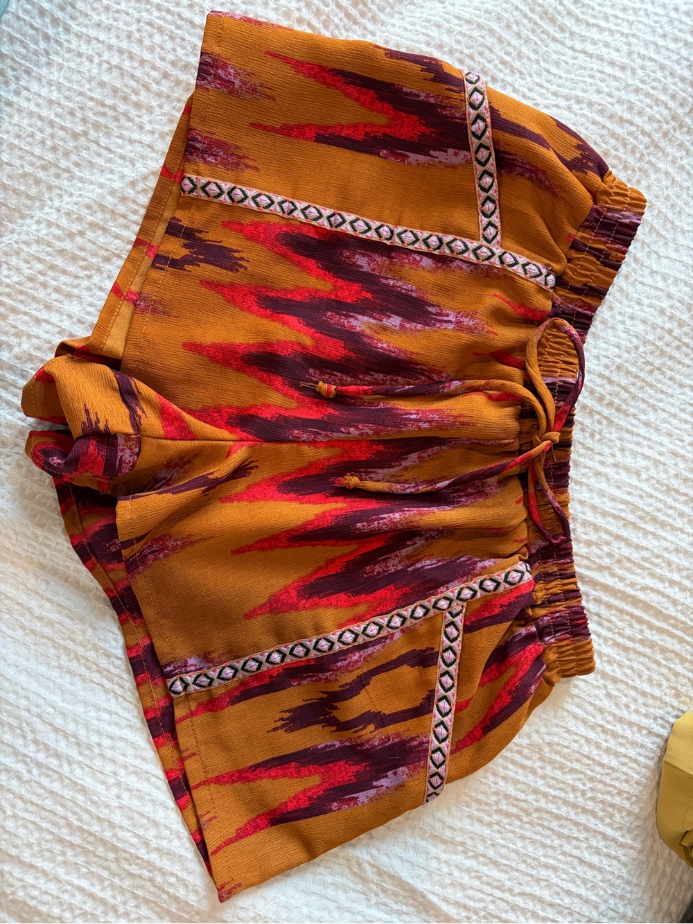 About A Girl Mustard, Pink & Plum Ikat Waistband Shorts